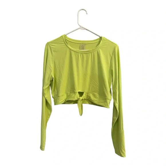 CALIA Sharp Green Tie Front Long Sleeve Cropped Rash Guard // Size L - Picture 2 of 6